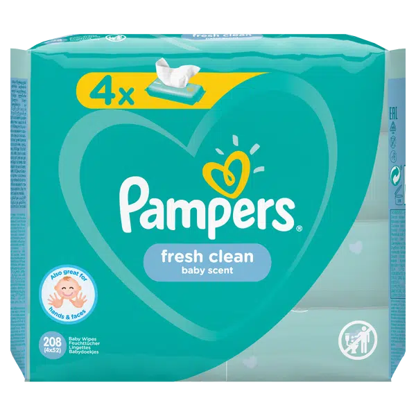 Pampers Fresh Clean vlhčené ubrousky 4x52 ks