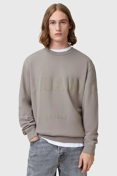 Bavlněná mikina AllSaints BIGGY béžová barva, s potiskem, M029NA