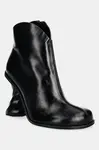 Kožené kotníkové boty JW Anderson Twist Heel dámské, černá barva, na podpatku, ANW43211A
