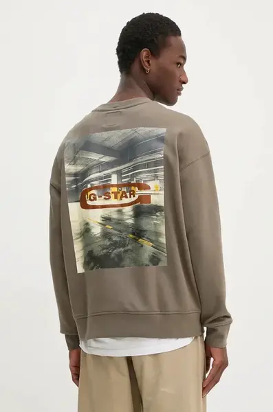 Bavlněná mikina G-Star pánská, zelená barva, s potiskem, D25102-D257