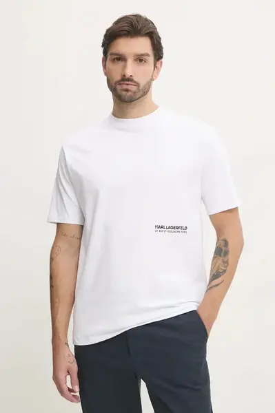 Bavlněné tričko Karl Lagerfeld bílá barva, s potiskem, 551230.755192