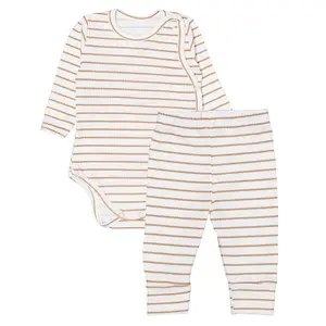 MBaby Zavinovací žebrované body + tepláčky, 2D sada Proužek, béžové, vel. 68