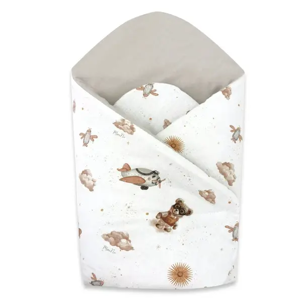 Miminu Novorozenecká zavinovačka, bavlna, Méďa pilot - bílá, béžová