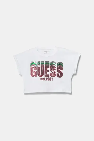 Dětské bavlněné tričko Guess bílá barva, J5RI10 K8HM4