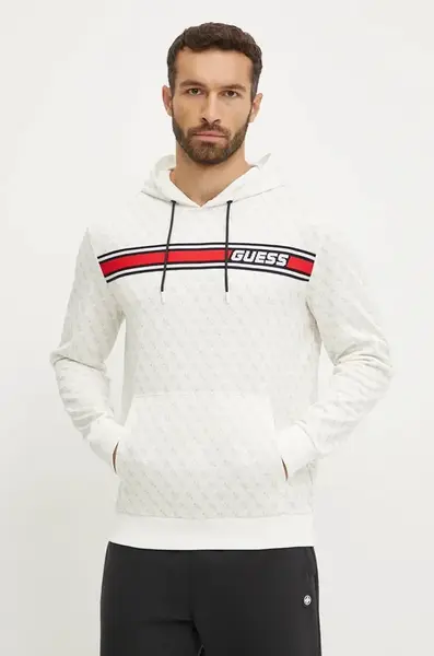 Mikina Guess pánská, bílá barva, s kapucí, vzorovaná, Z4BQ30 FL04Q