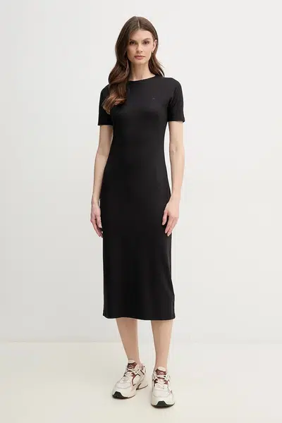 Bavlněné šaty Calvin Klein černá barva, midi, K20K208299