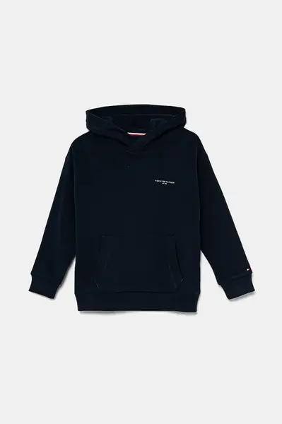 Dětská mikina Tommy Hilfiger tmavomodrá barva, s kapucí, hladká, KS0KS00595