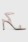 Kožené sandály Calvin Klein HEEL SANDAL 90 PEARL zlatá barva, HW0HW02026