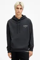 Bavlněná mikina AllSaints UNDERGROUND pánská, tmavomodrá barva, s kapucí, s potiskem, M034NB