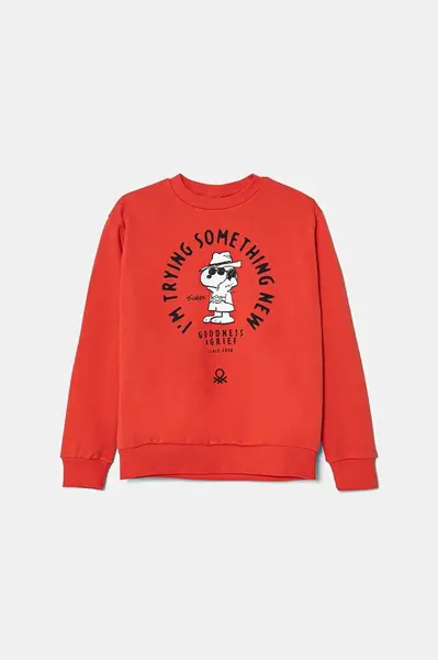 Dětská mikina United Colors of Benetton červená barva, s potiskem, 3UNIC10NH