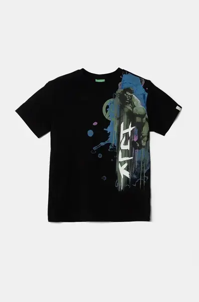 Dětské bavlněné tričko United Colors of Benetton x Marvel černá barva, s potiskem, 35RYC10N9