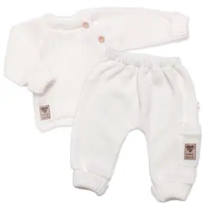 Baby Nellys Rostoucí pletený svetřík a kalhoty s kapsou Hand Made 2D,smetanový, vel. 68/74