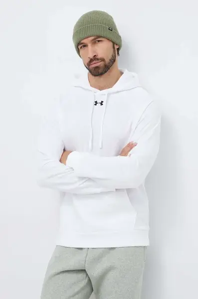 Mikina Under Armour pánská, bílá barva, s kapucí, hladká, 1379757
