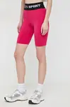 Kraťasy PLEIN SPORT dámské, růžová barva, s potiskem, high waist