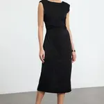 Trendyol Black Straight Cut Padded Woven Dress