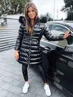 Čierna, dlhá dámska prešívaná zimná bunda s kapucňou Dstreet