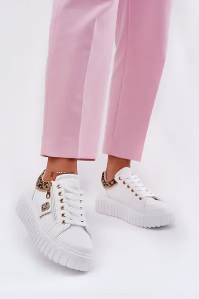 Boto Dámske Športové Topánky Na Platforme Z Eko Kože Panther Biele Velionna