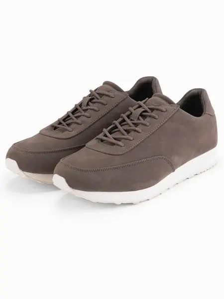 Ombre Men's eco leather sports sneaker shoes with suede finish - dark brown