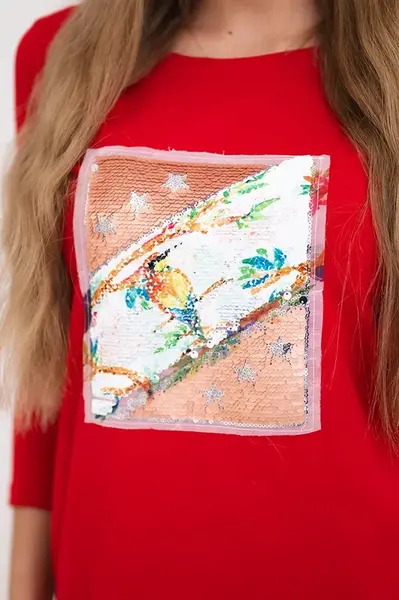 Dress with 3D Bird red graphics