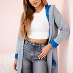 Two-tone cape with hood purple-blue+gray