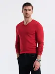 Ombre Men's elegant V-neck BASIC sweater with viscose - red