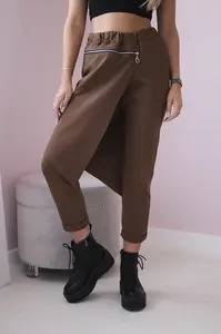 Kesi Włoski Punto Milano Zimné nohavice s ozdobným zipsom hnedý