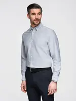 Ombre Elegant men's oxford shirt with embroidery - light grey