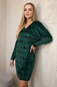 Velvet dress with decorative pattern green + black