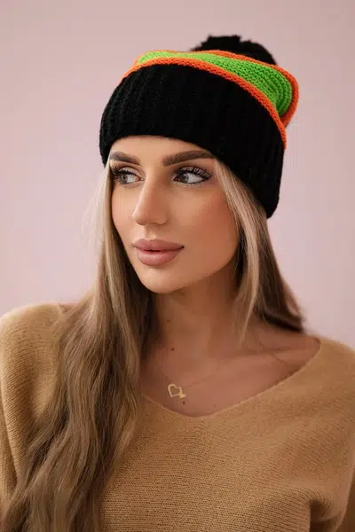 Women's Cap Kinga K297 Black + Orange + Neon Green