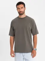 Ombre Men's LOOSE FIT cotton t-shirt with round neckline - dark olive
