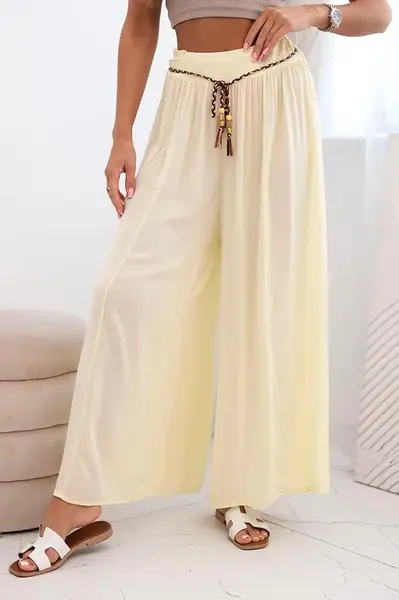 Kesi Włoski Dámske viskózové nohavice so širokými nohavicami žltý