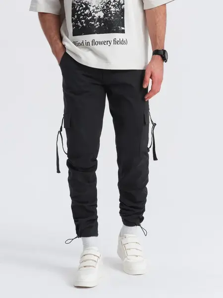 Ombre Men's cargo pants STRAIGHT LEG with stripes on pockets - black