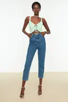 Trendyol Zelený Pletený Bustier s Viazaním