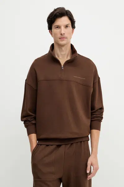 Mikina Tommy Hilfiger pánská, hnědá barva, s potiskem, UM0UM03626