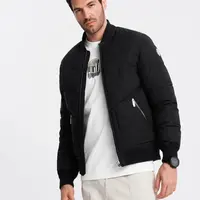 Ombre Men's quilted bomber jacket with metal zippers - black