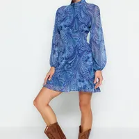 Trendyol modrá sukňa volánová podšívka šifónovo tkané šaty