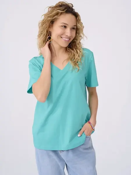 Turquoise V-neck blouse Blue Shadow