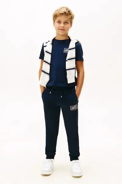 Detské tepláky Tommy Hilfiger tmavomodrá farba, KB0KB09967