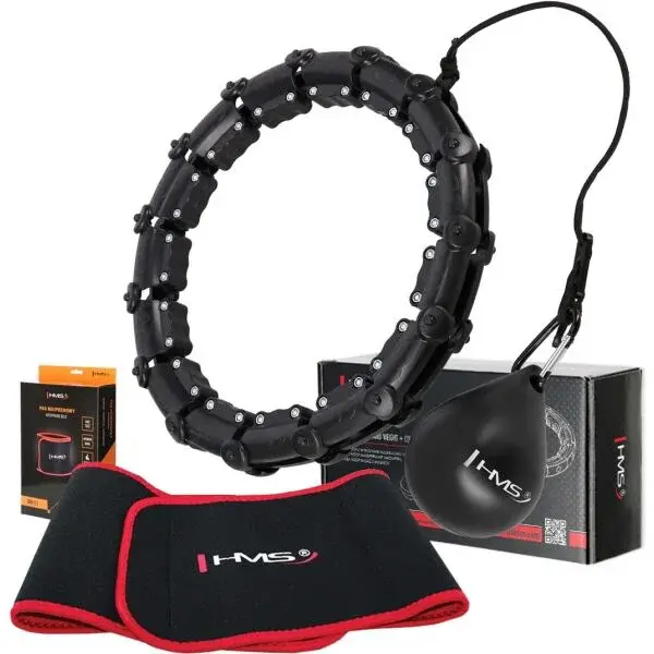HMS SET HHW02 + BR163 Set masážnej obruče so závažím a zoštíhľujúcim pásom, čierna, veľkosť