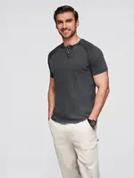 Ombre Men's T-shirt with wash effect and buttons at neckline - black
