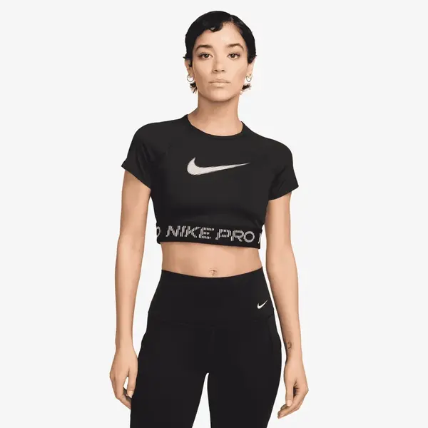 Nike Pro Womens Dri-FIT Short-Sleeve Cropped Graphic Top S