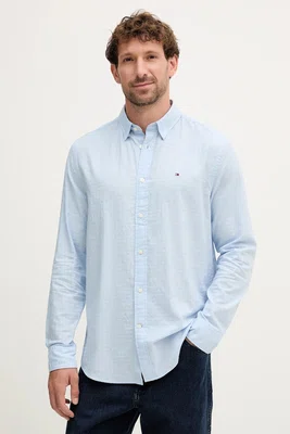 Bavlněná košile Tommy Hilfiger pánská, modrá barva, regular, s klasickým límcem, MW0MW39446