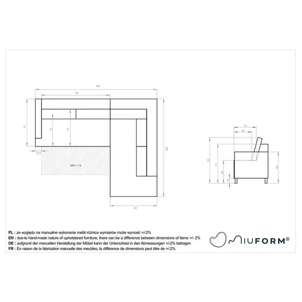 MID.YOU ROHOVÁ SEDAČKA, textil, světle šedá