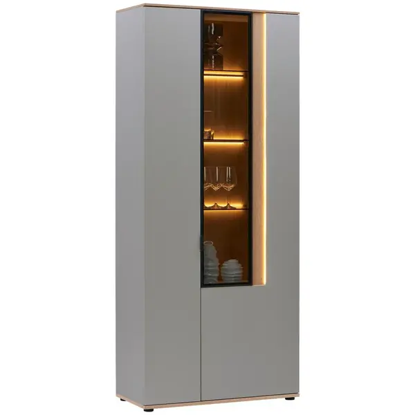 Dieter Knoll VITRÍNA, barvy dubu, světle šedá, 93,2/213,1/42 cm