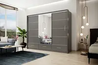 Šatní skříň Marsylia mat Barva korpusu: Grafit mat/ zrcadlo, Rozměry: 255 cm