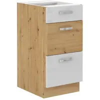 Spodní skříňka Artisan 40 D 3S BB - Premium Box Barva korpusu: Dub artisan, Barva dvířek: Bílý lesk