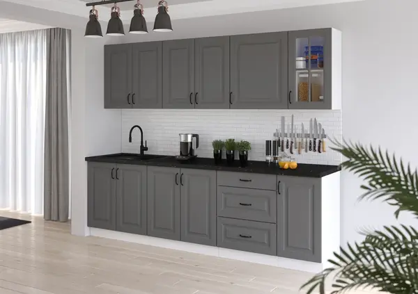 Kuchyňská linka 260 cm Stilo 3 Barva korpusu: Bílá, Barva dvířek: Dust Grey