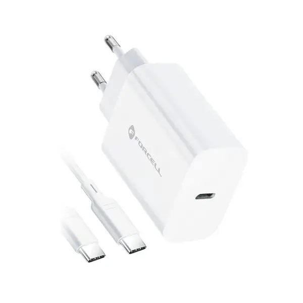 Forcell napájecí nabíječka s konektorem USB-C a kabelem USB-C, 3A, 25W s funkcí nabíjení PD a QC 4.0, 1 m