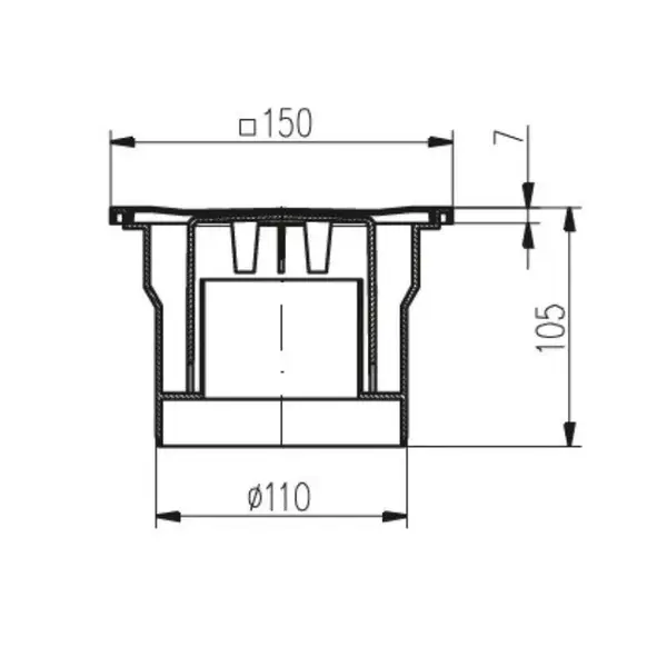 Vpusť podlahová spodní D 110 mm, nerez rámeček, mřížka SUN, černá, ENPRO