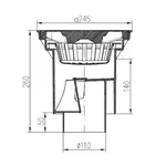Vpusť kanalizační spodní, D 160 / 110-250 mm, suchá klapka, litinová mřížka, ENPRO
